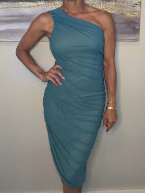 NWOT One-Shoulder Draped Maxi Dress in Teal